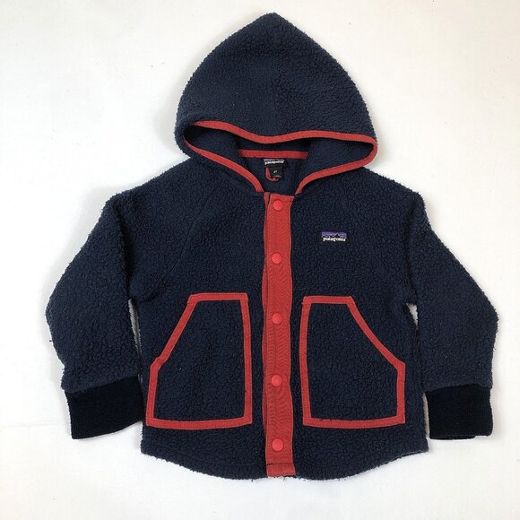 Patagonia Baby Retro Pile Fleece Snap Navy Blue Jacket Hooded Size 3T 61146 - Picture 1 of 10